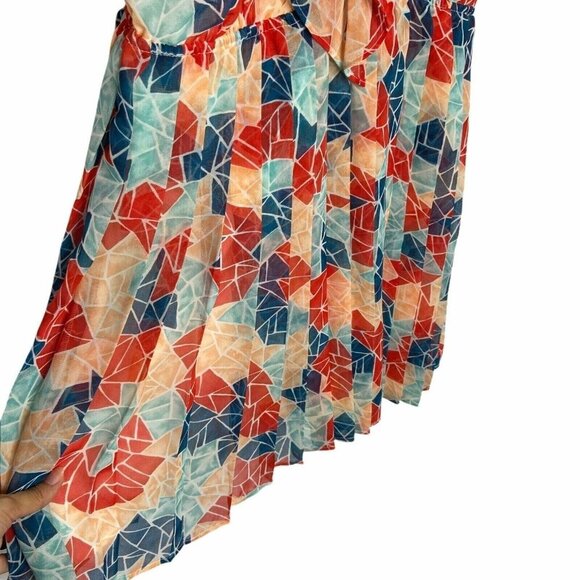 BCBGeneration Dress size Medium Multicolor Geometric Chiffon Light Weight Ruffle - Picture 9 of 12